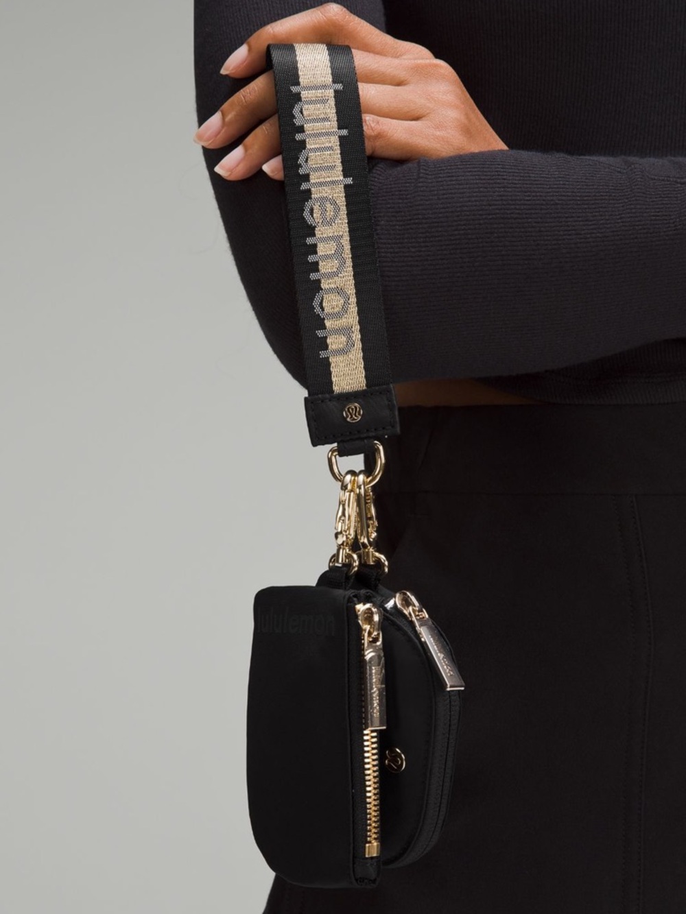 NWT dual pouch wristlet *wordmark black/goldwhite opal lululemon - Picture 9 of 14